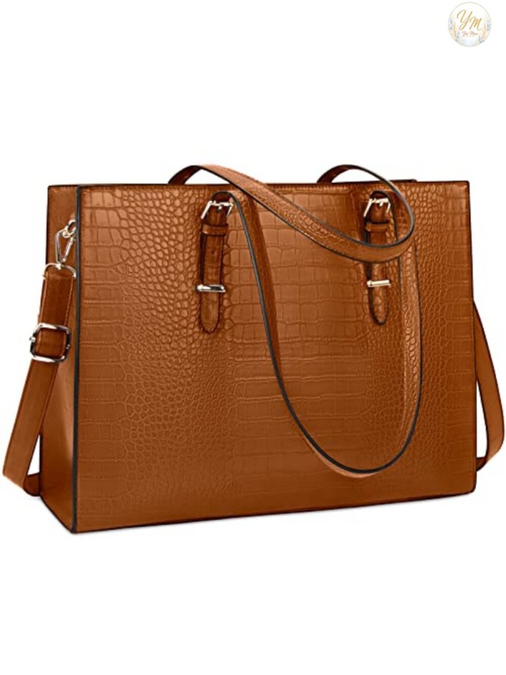 15.6" Laptop Tote Bag for Women Crocodile Leather Water-Resistant Work